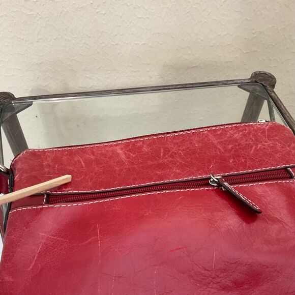 Giani Bernini Red Genuine Leather Cross Body Bag Sholuder Handbag + logo key fob - Picture 6 of 16